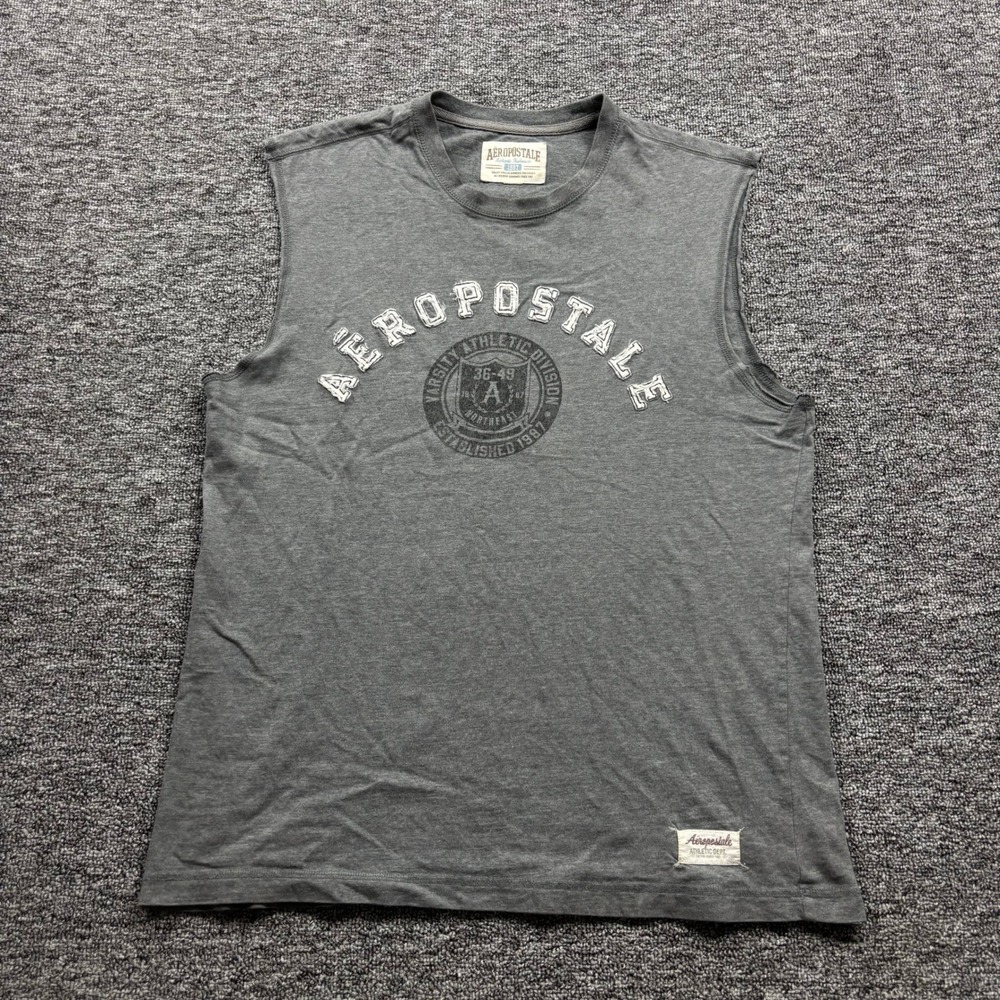 Vintage Y2K Aeropostale Grunge Grey Muscle Muscle T-Shirt Size Large